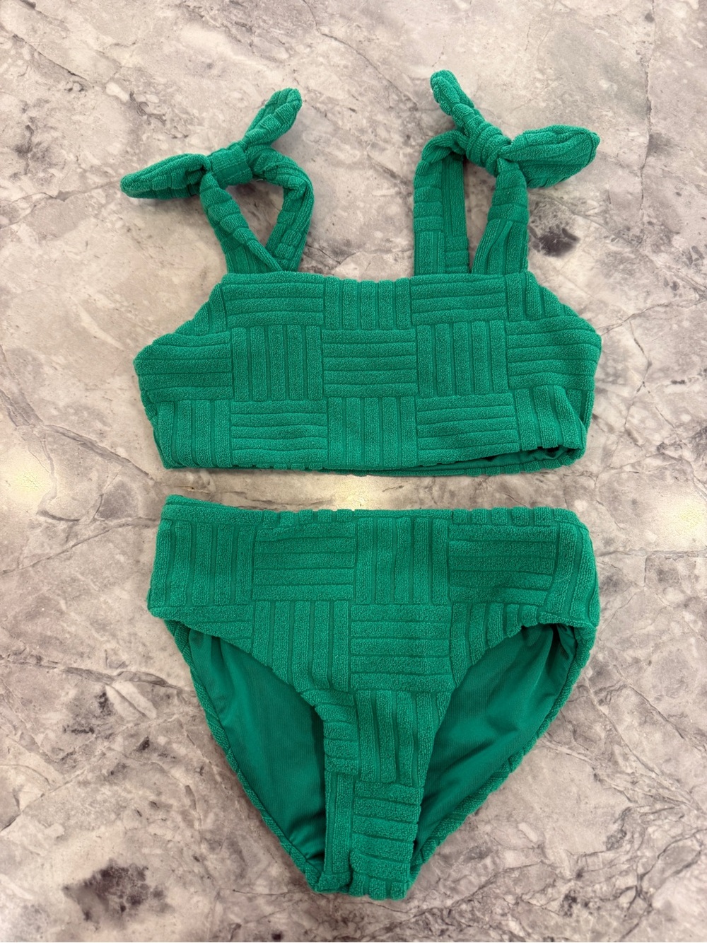 Beach Riot Girls Green Textured Two-Piece Bikini Set size 3/4